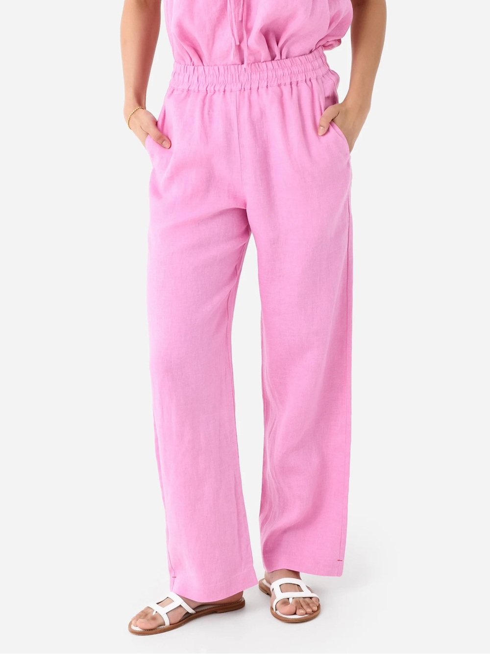 Xirena Atticus Pink 100% Linen Pull On Straight Leg Pants Sz Medium